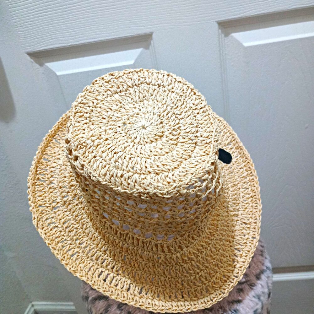 Shiseido Women’s Straw Crochet Sun Hat Beige Wide Brim Breathable Solid One Size
